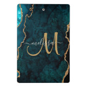 Chic Blauwgroen Gold Glitter Agate Custom Monogram Mini Klembord (Achterkant)