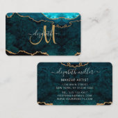 Chic Blauwgroen Gold Glitter Agate Custom Monogram Visitekaartje (Voorkant / Achterkant)
