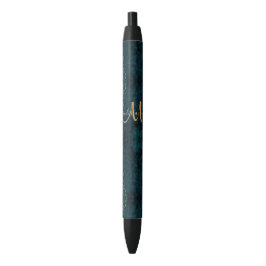 Chic Blauwgroen Gold Glitter Agate Custom Monogram Zwarte Inkt Pen
