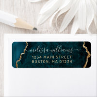Chic Blauwgroen Gold Glitter Agate Monogram Adres