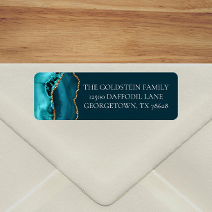 Chic Blauwgroen Gouden Glitter Agaat Retouradres Etiket
