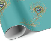 Chic Blauwgroen Pauw Feather Verjaardag Cadeaupapier (Rol Hoek)