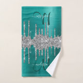 Chic Blauwgroen Silver Driving Glitter Monogram Na Bad Handdoek (Handdoek)