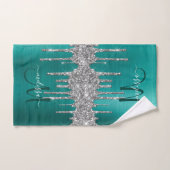 Chic Blauwgroen Silver Driving Glitter Monogram Na Bad Handdoek (Handdoek)