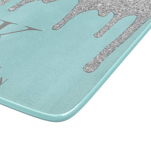 Chic Blauwgroen Silver Sparkle Glitter Drift Monog Snijplank (Hoek)