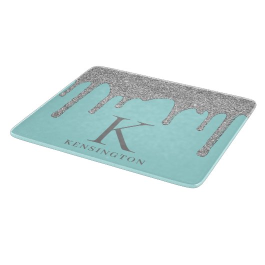 Chic Blauwgroen Silver Sparkle Glitter Drift Monog Snijplank (Hoek)