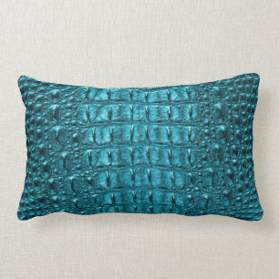 chic blauwgroen turquoise alligator print aqua bla kussen