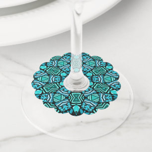 Chic Blauwgroen Turquoise Retro Oriental Mosaic Pa Wijnglaslabel