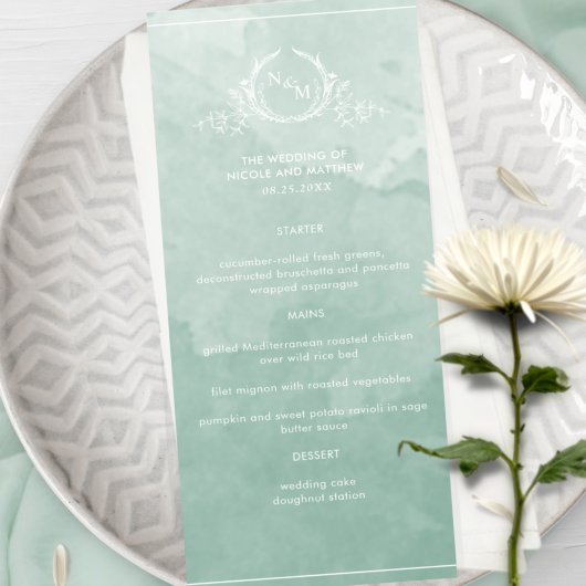 Chic Bleek Green Waterverf, Monogram Weddenschap M Menu