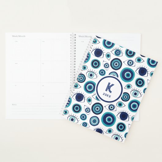 Chic Bleu Blanc Monogramme Mauvais Œil Grec (Devant avec enveloppe)