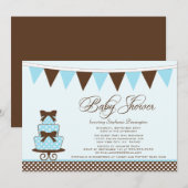 Chic bleu + brun garçons baby shower invitation (Devant / Derrière)