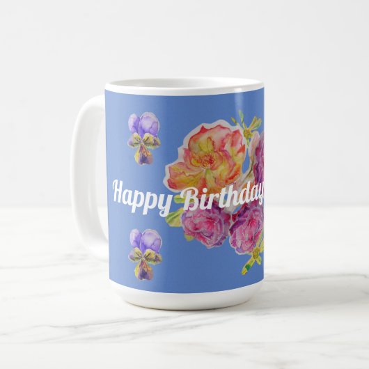 Chic Bleu Chic Rose Roses et Violets Mug floral (Devant gauche)