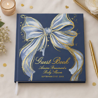 Chic Bleu Couture Aquarelle Nœud Doré Baby Shower