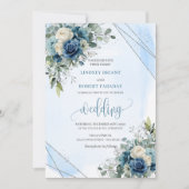 Chic bleu foncé Faire-part de mariage argent (Devant)