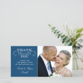 Chic Bleu Mariage Photo Merci Cartes (Debout devant)