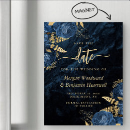 Chic Bleu Nuit Or Fleurs Mariage Carte de Préavis 