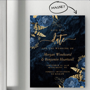 Chic Bleu Nuit Or Fleurs Mariage Carte de Préavis