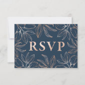 Chic Bleu & Rose Gold Foliage RSVP QR code Mariage (Devant)