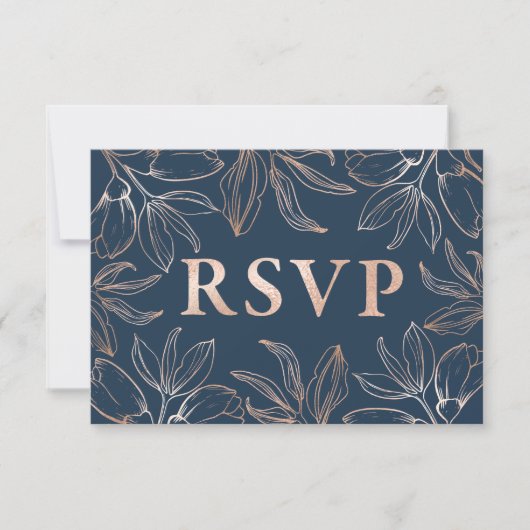 Chic Bleu & Rose Gold Foliage RSVP QR code Mariage (Devant)