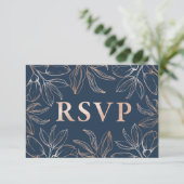 Chic Bleu & Rose Gold Foliage RSVP QR code Mariage (Debout devant)