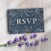 Chic Bleu & Rose Gold Foliage RSVP QR code Mariage