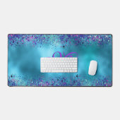 Chic bleu rose irisé parties scintillant monogramm (Clavier et souris)