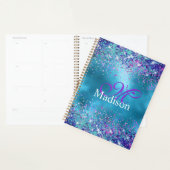 Chic bleu rose irisé parties scintillant monogramm (Devant avec enveloppe)