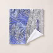 chic bleu violet argent parties scintillant feuill (Gant de toilette)