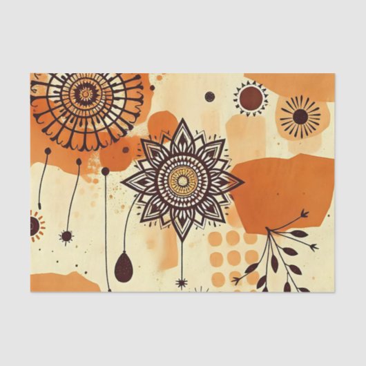 Chic Bloemen Warm Mandala Rustiek Herfst Tissuepapier (Voorkant)