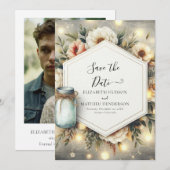 Chic Bloom Mason Jar Wedding Save The Date (Voorkant / Achterkant)