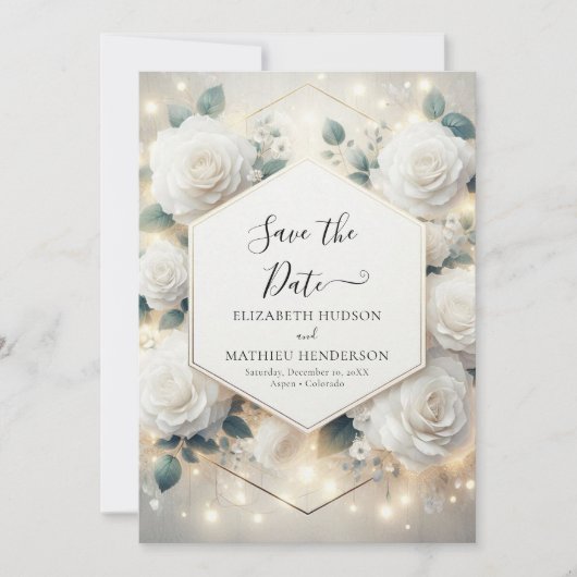 Chic Bloom Witte Rozen bruiloft Save The Date (Voorkant)
