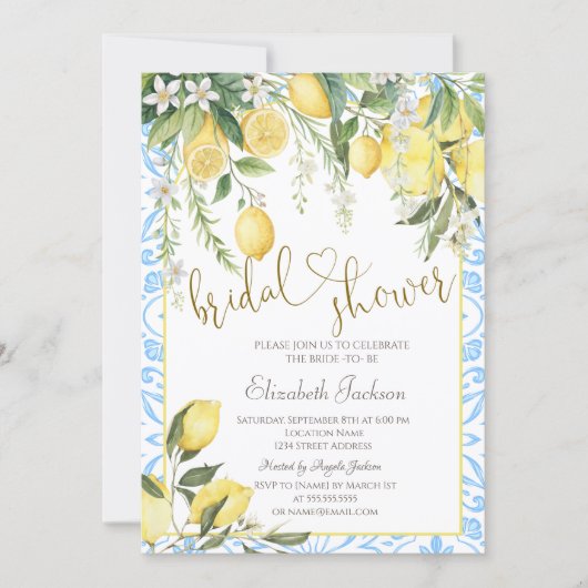 Chic Blooming Lemons Bridal Shower  Kaart (Voorkant)