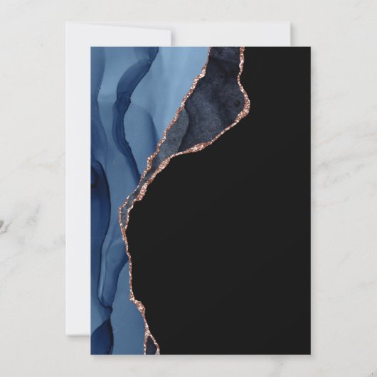 Chic Blue Agate Roos Gold Glitter Photo Afstuderen Aankondiging (Achterkant)