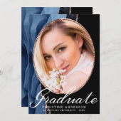 Chic Blue Agate Roos Gold Glitter Photo Afstuderen Aankondiging (Voorkant / Achterkant)