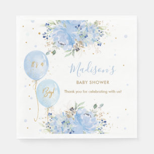 Chic Blue Balloons Blue Floral Boy Baby shower Servet