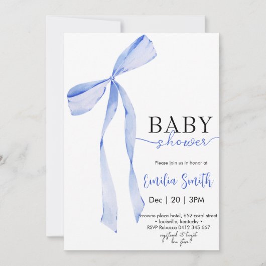 Chic Blue Boy Coquette Bow Baby shower Kaart (Voorkant)