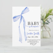 Chic Blue Boy Coquette Bow Baby shower Kaart (Staand voorkant)
