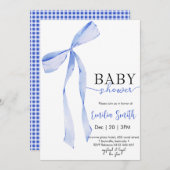 Chic Blue Boy Coquette Bow Baby shower Kaart (Voorkant / Achterkant)