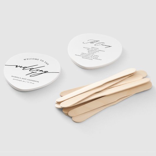 Chic Blue Calligraphy Wedding Program Fan Handwaaier (Niet-gemonteerd)