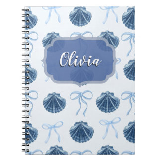 Chic Blue Coastal Shells and Bows Personalized Notitieboek