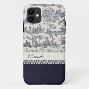 Chic Blue & Cream French Toiles Custom iPhone 11 Hoesje