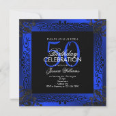 Chic Blue Decorative Framed 50th Birthday Kaart (Voorkant)