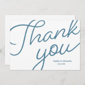 Chic Blue en white Script Weddenschap Bedankt (Voorkant / Achterkant)
