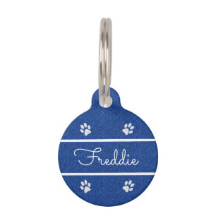 Chic Blue Faux Glitter Gepersonaliseerd Cat Huisdierpenning