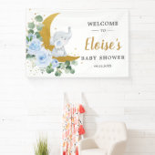 Chic Blue Floral Elephant Baby shower Backdrop Spandoek (Insitu)