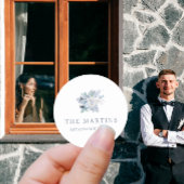 Chic Blue Floral Gepersonaliseerde Naam Trouwen Ronde Sticker