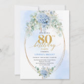 Chic Blue Floral Gold 80th Birthday Invitation (Devant)