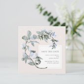 Chic Blue Floral Greenery Wedding Save the Date (Staand voorkant)