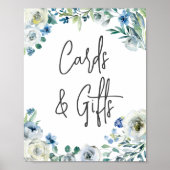 Chic Blue Floral Handgeschreven Script-Kaarten en  Poster (Voorkant)