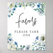 Chic Blue Floral Handgeschreven Script Wedding Fav Poster (Voorkant)